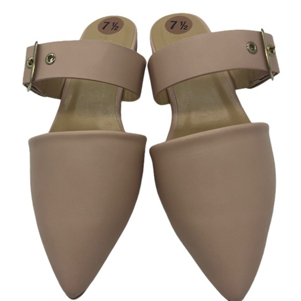 Nicole Miller New York Blush Pink Pointed Toe Buckle Strap Mules Flats 7.5 - Picture 2 of 6